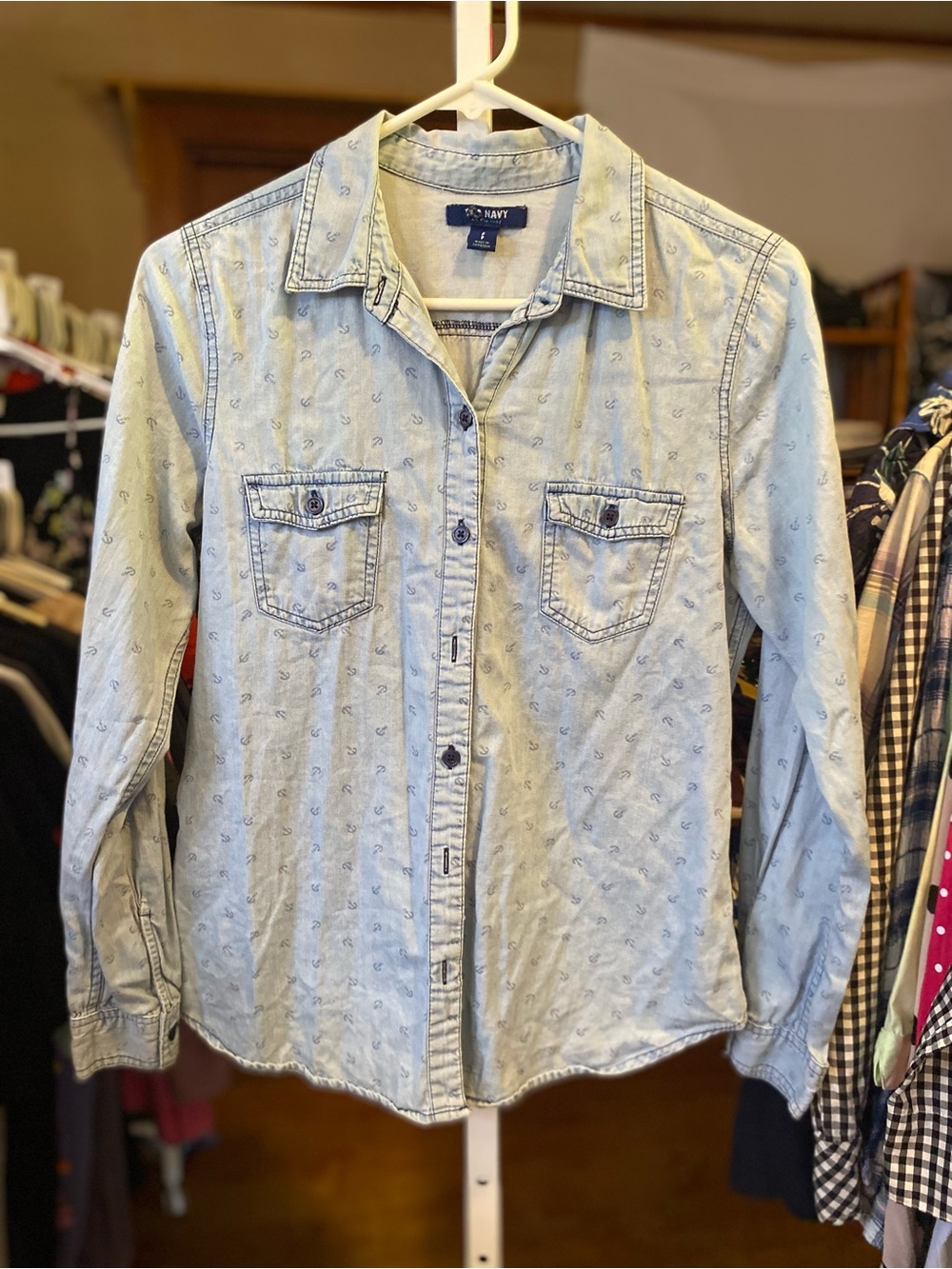 Old Navy Light Wash Denim Button-Down Shirt with Anchors